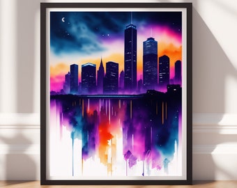 City Painting v5, Digital Download, Downloadable Prints, City Art Print, Colorful Painting, Living Room Wall Art