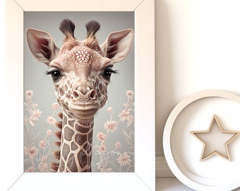 Digital Download |  Baby Giraffe v12 | Printable Art | Digital Print Wall Art | Art Print | Digital Painting | AI Art Print | Watercolor Art