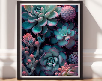 Flower Artwork - Dark Floral Decor Printable Wall Art, Botanical Print for Home & Office, Floral Design Decor