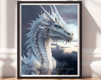 Dragon Print v16, Digital Painting Art, Printable Wall Art, Instant Download, Fantasy Decor, Gamer Gifts, Game Room