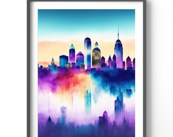 Watercolor Cityscape Poster, Matte Vertical Posters, Colorful City Wall Art