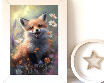 Digital Download |  Baby Fox v4 | Printable Art | Digital Prints Wall Art | Art Prints | Digital Painting | AI Art Print | Watercolor Art