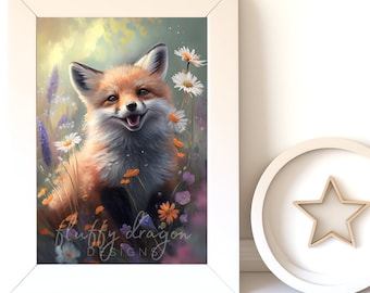 Digital Download Baby Fox Art | Cute Animal Nursery Print | Instant Downloadable Wall Decor for Kids Room