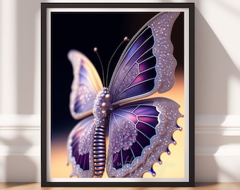 Digital Download |  Bejeweled Butterfly v19 | Printable Art | Digital Print Wall Art | Digital Wall Art | Digital Paintings | AI Art Prints