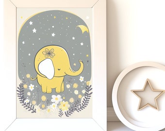 Digital Download |  Baby Elephant v11 | Printable Art | Digital Print Wall Art | Art Print | Nursery Wall Art | AI Print | Watercolor Art