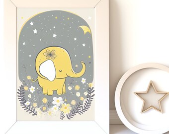 Baby Elephant Print - Nursery Wall Art, Cute Baby Room Decor, Instant Download for Kids' Room, Whimsical Elephant Art