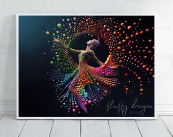 Dancer Poster | Rainbow Wall Art for Ballerina Decor | Colorful Dance Print for Kids Room or Nursery