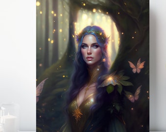 Forest Fairy Canvas Print, Wrapped Canvas, Fantasy Woman Wall Art, Ready to Hang