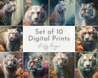 Set of 10 Tiger Downloads | Jungle Animal Prints for Safari Decor | Digital Art Wall Decor