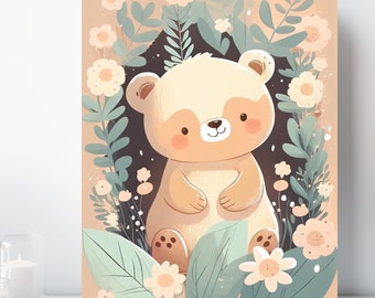 Bear Cub Canvas Wall Art, Wrapped Canvas, Baby Bear Nursery Art, Ready to Hang