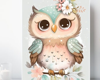 Baby Owl Canvas Print, Wrapped Canvas, Cute Animal Nursery Wall Art, Ready to Hang