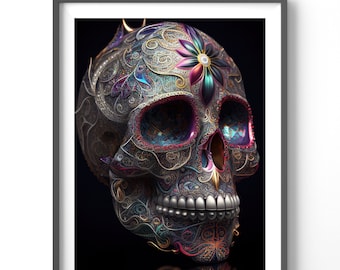 Sugar Skull Poster, Matte Vertical Posters,  Fantasy Wall Art, Skull Print