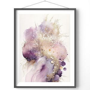 Abstract Poster - Purple Matte Vertical Wall Art, Gold Contemporary Print, Modern Home Decor, Unique Art for Living Room
