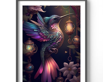 Hummingbird Poster | Colorful Bird Wall Art | Matte Vertical Print for Home Decor & Nature Lovers