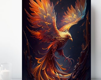 Phoenix Canvas Wall Art, Wrapped Canvas, Fantasy Bird Art, Ready to Hang