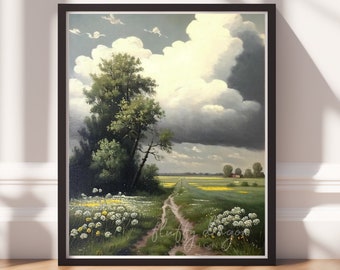 Vintage Oil Painting v3, Instant Download Art, Floral Wall Art, Landscape Print, Vintage Home Decor, Printable Flowers