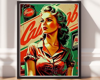 1950s Art Print, Vintage Digital Download, Retro Wall Decor, Mid-Century Art, Unique Home Decoration, Instant Download