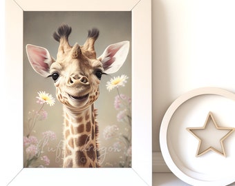 Digital Download |  Baby Giraffe v9 | Printable Art | Digital Print Wall Art | Art Print | Digital Painting | AI Art Print | Watercolor Art