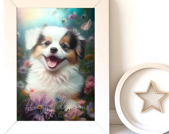 Nursery Animal Art - Cute Baby Animal Digital Download, Printable Puppy Artwork for Kids' Room Decor & Nursery