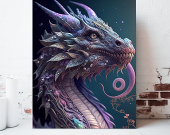 Dragon Canvas Wall Art, Wrapped Canvas, Whimsical Wall Art, Dragon Prints, Dragon Painting, Fantasy Artwork, Gamer Gifts, Ready to Hang