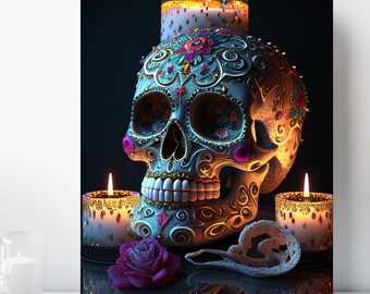 Sugar Skull Canvas Wall Art, Wrapped Canvas, Fantasy Artwork, Ready to Hang