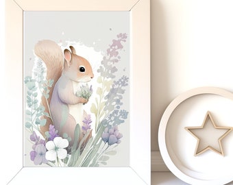 Baby Animal Prints, Squirrel v3, Digital Download, Instant Print, Woodland Animals, Nursery Wall Art, Gender Neutral