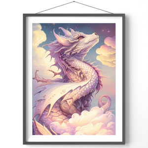 Watercolor Baby Dragon Print: Fantasy Kids&#39; Room Wall Art