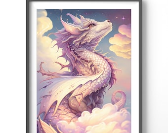 Baby Dragon Poster - Watercolor Wall Art, Matte Vertical Fantasy Print for Kids' Room Décor & Nursery