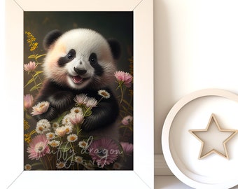 Cute Baby Panda Digital Art Print | Nursery Wall Art Download | Adorable Panda Decor for Baby Room
