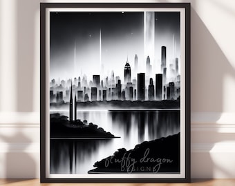 City Artwork: Black and White Cityscape Wall Art Print | Digital Download for Home Decor, Modern Wall Decor