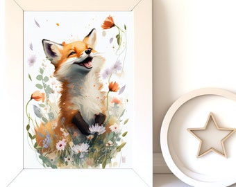 Digital Download |  Baby Fox v12 | Printable Art | Digital Prints Wall Art | Art Prints | Digital Painting | AI Art Print | Watercolor Art