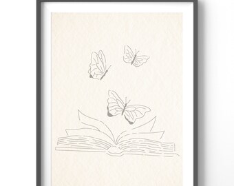 Bookish Line Art Poster, Matte Vertical Posters, Abstract Wall Art, Book Lover Print