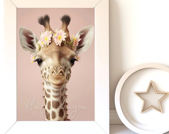 Digital Download |  Baby Giraffe v18 | Printable Art | Digital Print Wall Art | Art Print | Digital Painting | AI Art Print | Watercolor Art