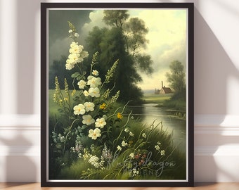 Vintage Oil Painting v1, Instant Download Art, Floral Wall Art, Landscape Print, Vintage Home Decor, Printable Flowers