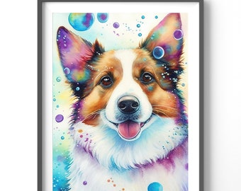 Colorful Corgi Poster, Matte Vertical Posters, Animal Wall Art, Watercolor Dog Print