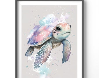 Watercolor Sea Turtle Poster, Matte Vertical Posters, Watercolor Wall Art, Animal Print