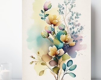 Watercolor Flower Canvas Print, Wrapped Canvas, Soft Floral Wall Art, Ready to Hang