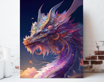 Dragon Canvas Wall Art, Wrapped Canvas, Whimsical Wall Art, Dragon Prints, Dragon Painting, Fantasy Artwork, Gamer Gifts, Ready to Hang