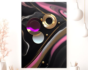 Abstract Poster | Purple & Pink Matte Vertical Wall Art Print | Black White Gold Design | Modern Home Decor