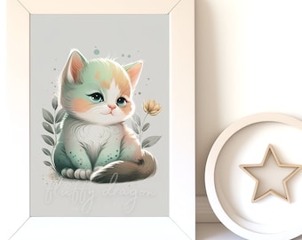 Watercolor Animals | Cat Digital Download | Baby Animal Prints for Nursery Wall Art | Printable Nursery Decor