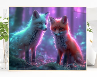 Foxes Digital Print, Red Fox, White Fox, Baby Fox, Digital Download, Instant Print