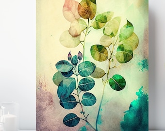 Botanical Watercolor Canvas Print, Wrapped Canvas, Abstract Nature Wall Art, Ready to Hang