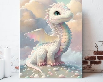 Dragon Canvas Wall Art, Wrapped Canvas, Whimsical Wall Art, Dragon Prints, Dragon Painting, Fantasy Artwork, Gamer Gifts, Ready to Hang