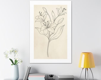 Flower Line Art Canvas Print, Wrapped Canvas, Minimalist Boho Art, Ready to Hang