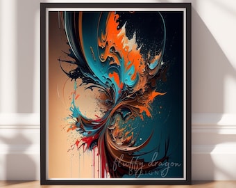 Modern Abstract Swirl Art Print, Colorful Digital Download, Contemporary Wall Decor, Instant Printable Artwork