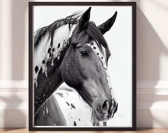 Equestrian Artwork | Printable Horse Art Digital Download | Black & White Fine Art for Animal Lovers