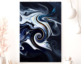 Abstract Poster | Black White Blue Vertical Art Print | Matte Finish Modern Home Decor | Unique Wall Art for Living Room, Office & Gallery