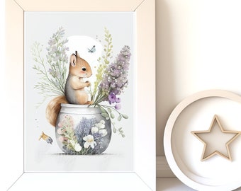 Baby Animal Prints, Squirrel v9, Digital Download, Instant Print, Woodland Animals, Nursery Wall Art, Gender Neutral