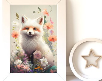 Digital Download Baby Fox Art, Cute Animal Nursery Print, Instant Download, Kids Room Decor, Nursery Wall Art, Fox Illustration
