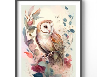 Garden Owl Poster, Matte Vertical Posters, Animal Wall Art, Owl Lover Print